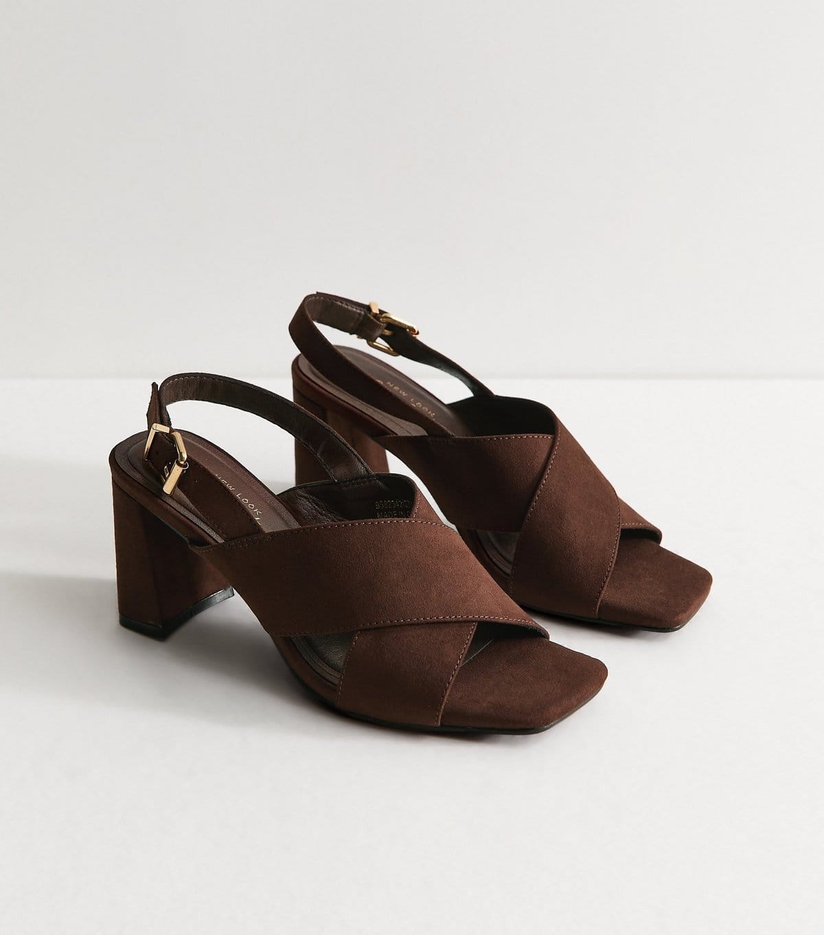New Look Women's Dark Brown Faux Suede Cross Over Block Heel Sandals New Look - 4