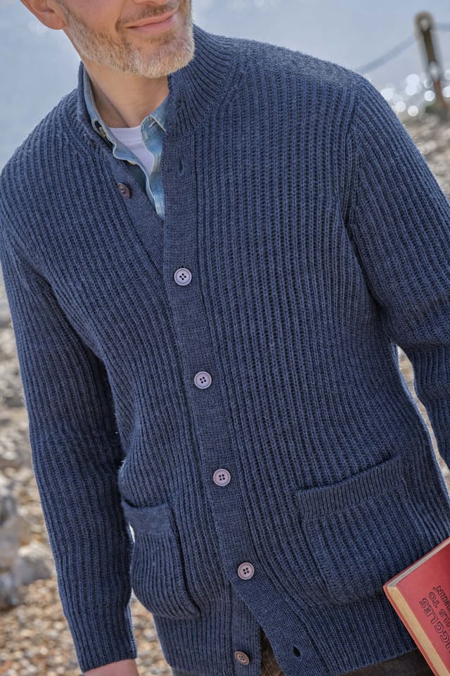 WoolOvers WoolOvers Men's Pure Wool Countryman Button Cardigan in Blue - 2