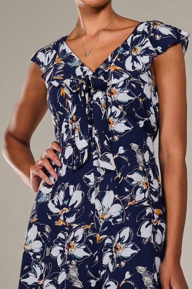 Jolie Moi Jolie Moi Women's Frill Tie-front Jumpsuit in Mid Navy - 3