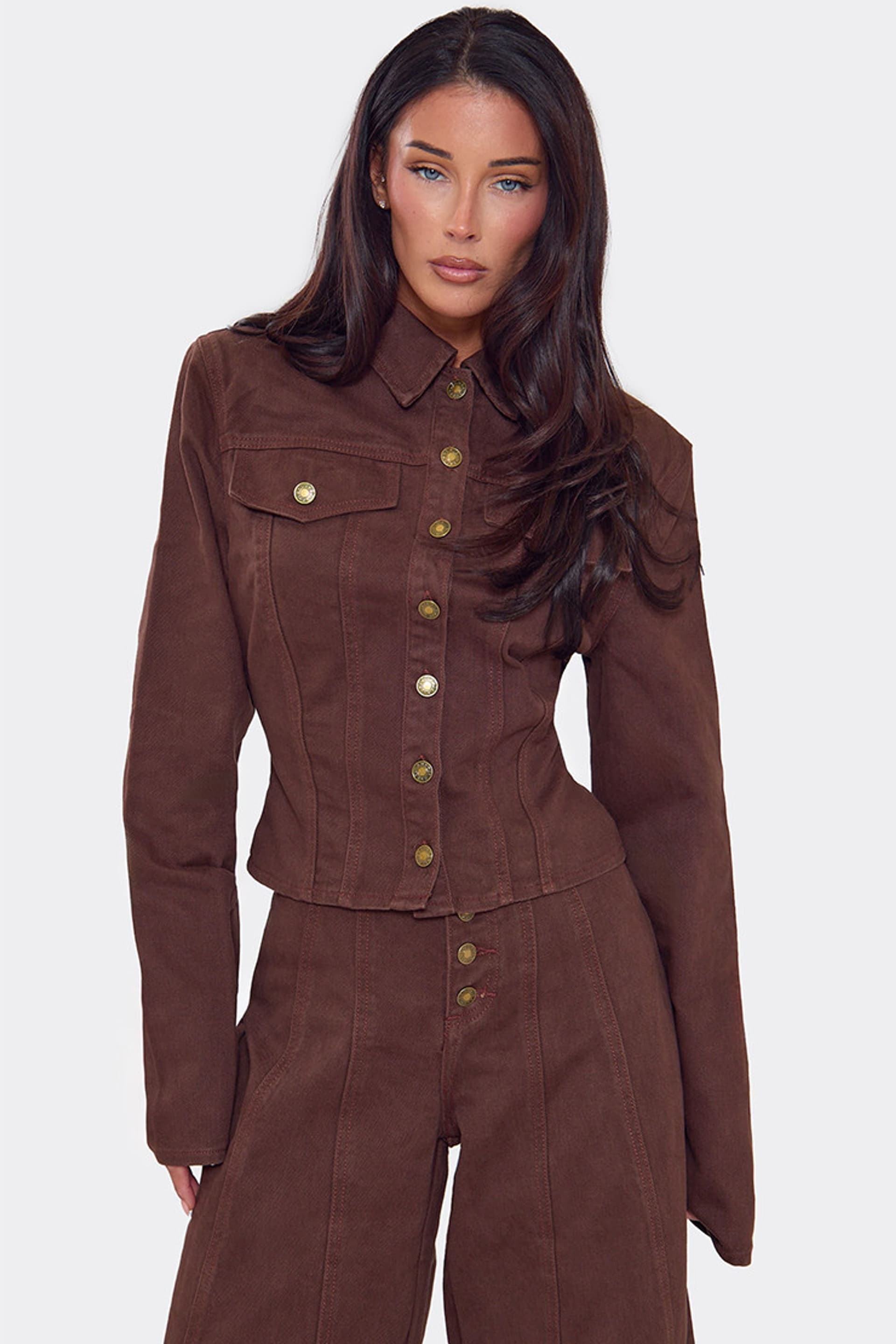 EGO EGO Women's Long Sleeve Button Denim Jacket in Wine