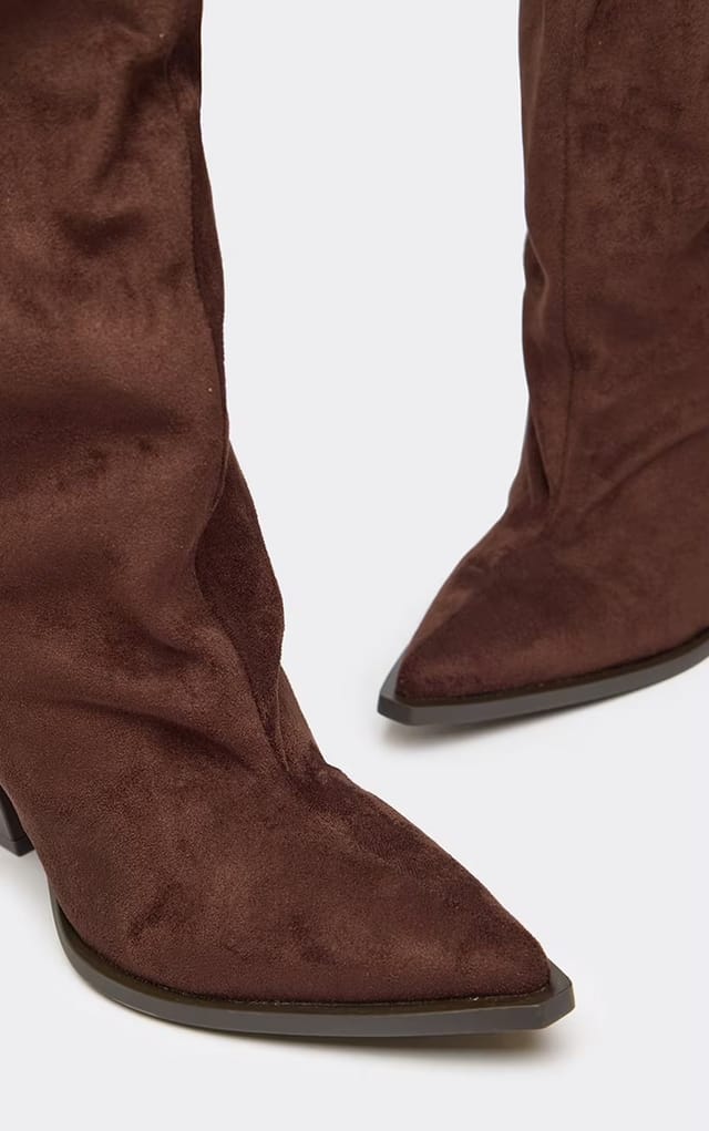 EGO Simone Pointed Toe Knee High Slouched Boot In Brown Faux Suede., Women's Size UK 3 - 2
