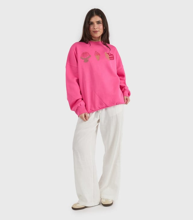 Skinnydip Women's Bright Pink Beaded Cake Sweatshirt Skinnydip New Look - 2