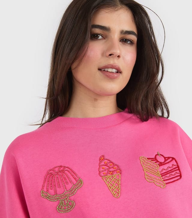 Skinnydip Women's Bright Pink Beaded Cake Sweatshirt Skinnydip New Look - 3