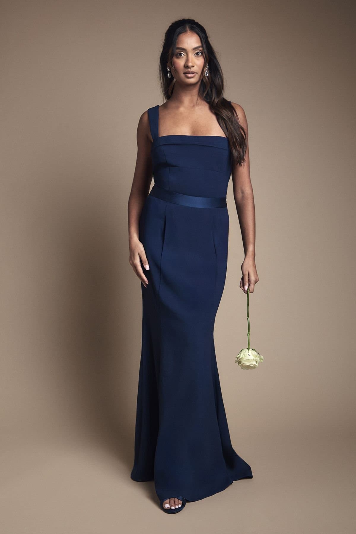 Coast Coast Women's Strappy Satin Bridesmaid Dress With Tie Back Detail in Navy