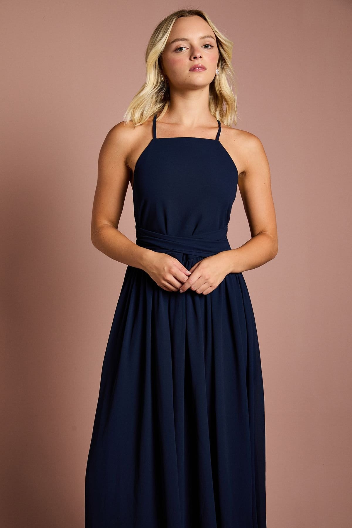 Coast Coast Women's Teen Cross Front Detail Cami Bridesmaid Dress in Navy - 4
