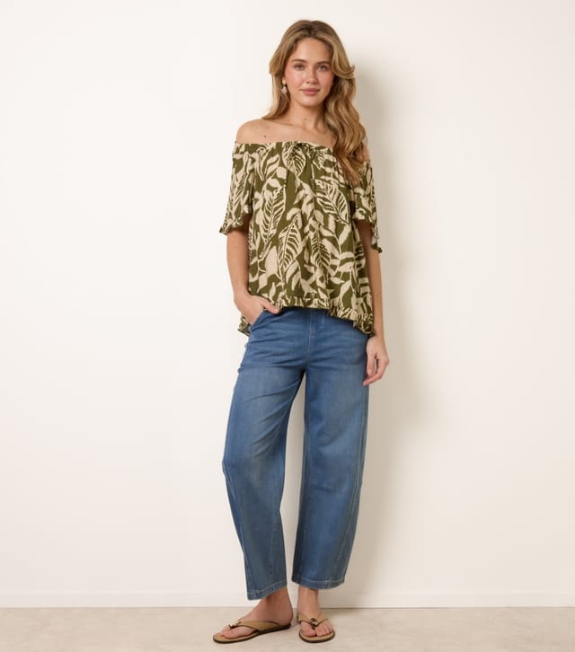 Blue Vanilla Women's Dark Khaki Leaf Print Tie Front Top Blue Vanilla New Look - 2