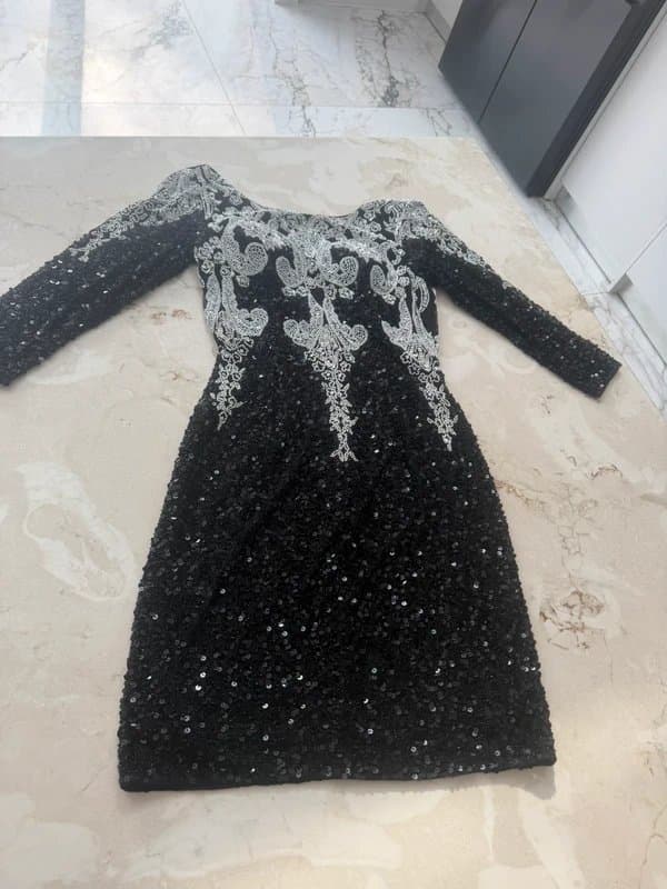 Scala #Scala Black Sequin Embellished Dress – Size 6 – New with Tags – Luxury Evening Dress