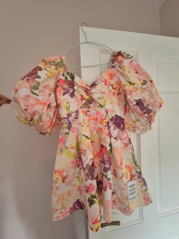 ASOS ASOS Luxe printed twisted front puff sleeve skater in floral