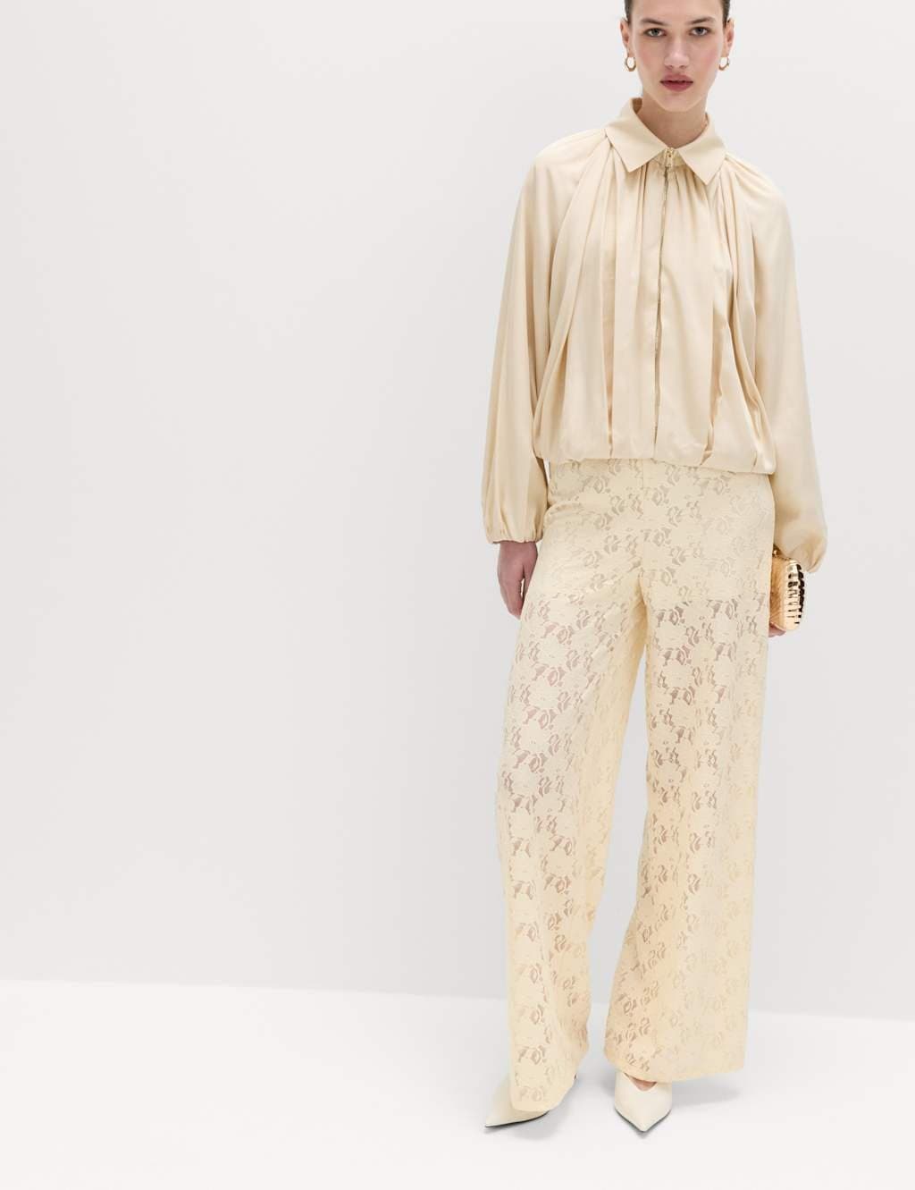 Marks & Spencer M&S Lace Wide Leg Trousers Ivory