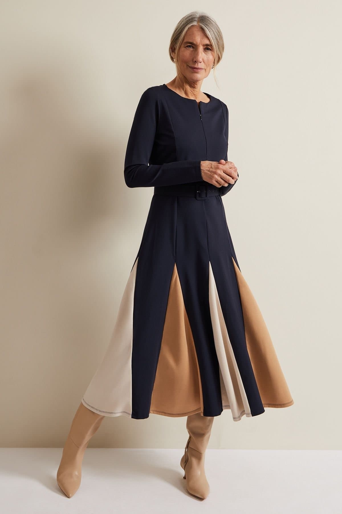 Phase Eight Phase Eight Women's Paula Belted Fit Flare Midi Dress in Dark Navy