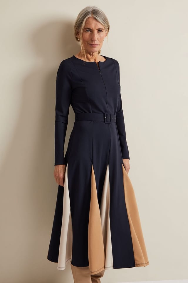 Phase Eight Phase Eight Women's Paula Belted Fit Flare Midi Dress in Dark Navy - 3