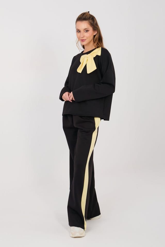 Love Lace Love Lace Women's Casual Bow Detail Wide Leg Tracksuit Set Style 224803 in Black - 2