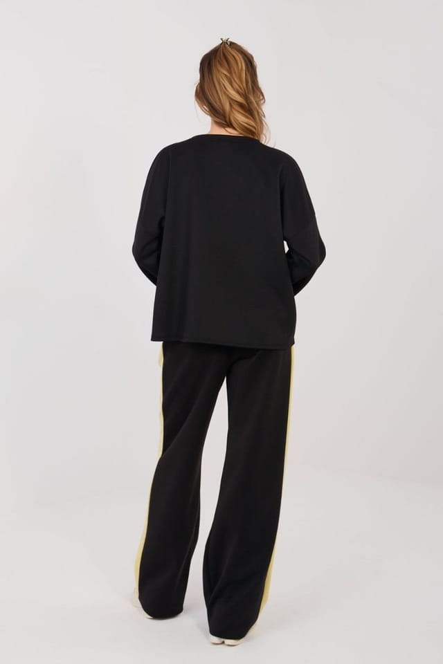 Love Lace Love Lace Women's Casual Bow Detail Wide Leg Tracksuit Set Style 224803 in Black - 3