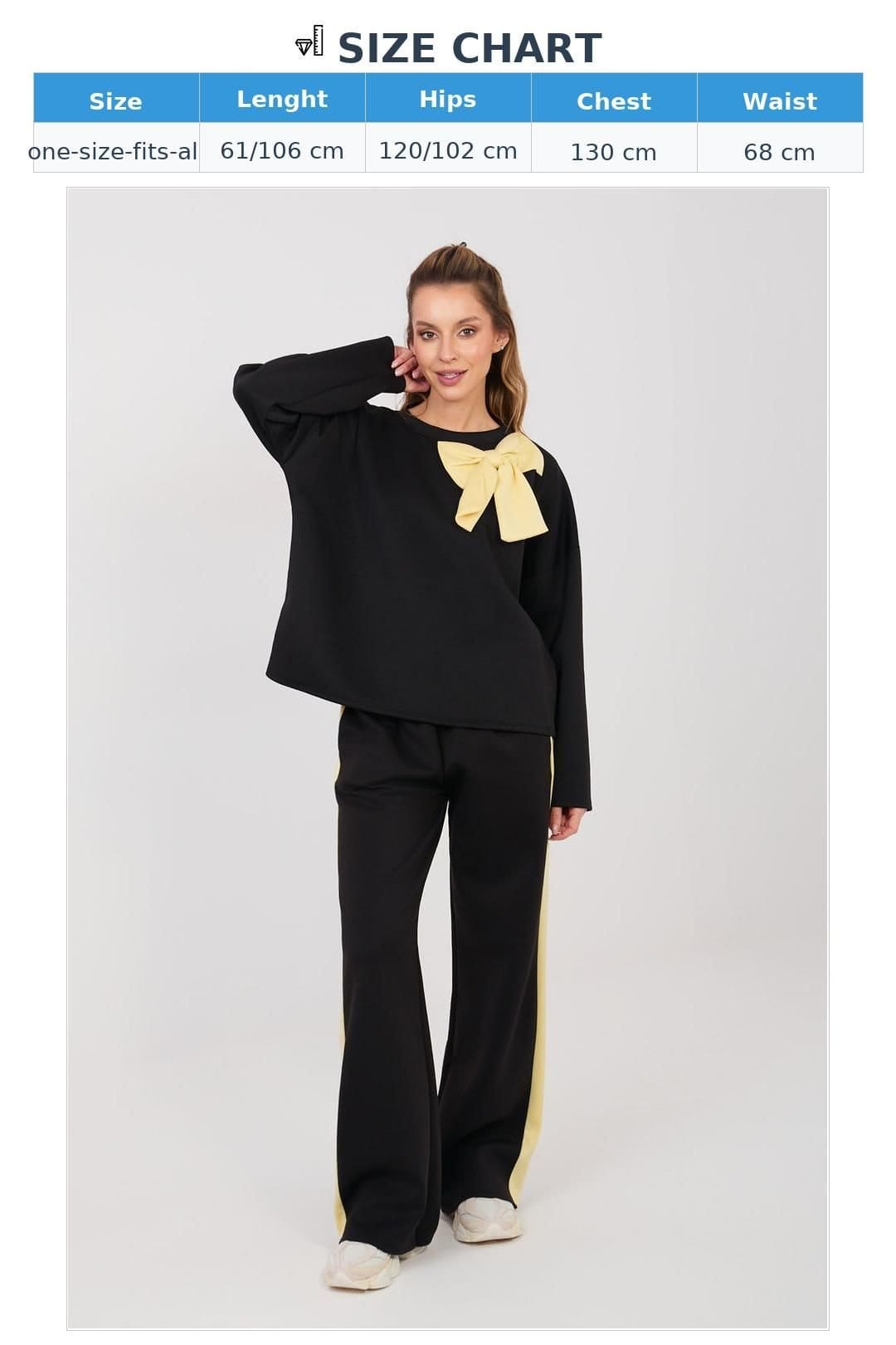 Love Lace Love Lace Women's Casual Bow Detail Wide Leg Tracksuit Set Style 224803 in Black - 4