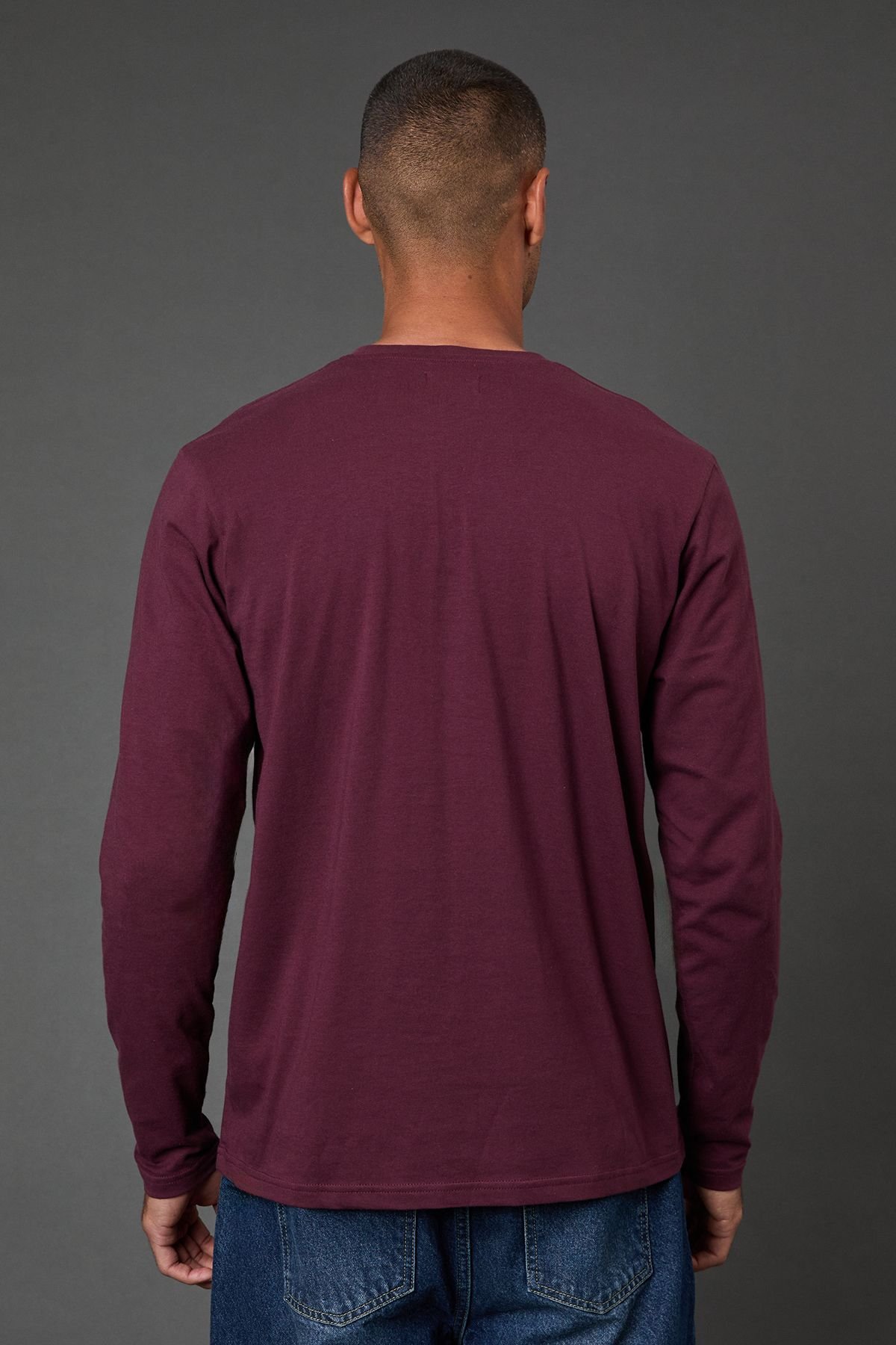 Burton Burton Men's Burgundy Long Sleeve Grandad Neck T-Shirt - 4