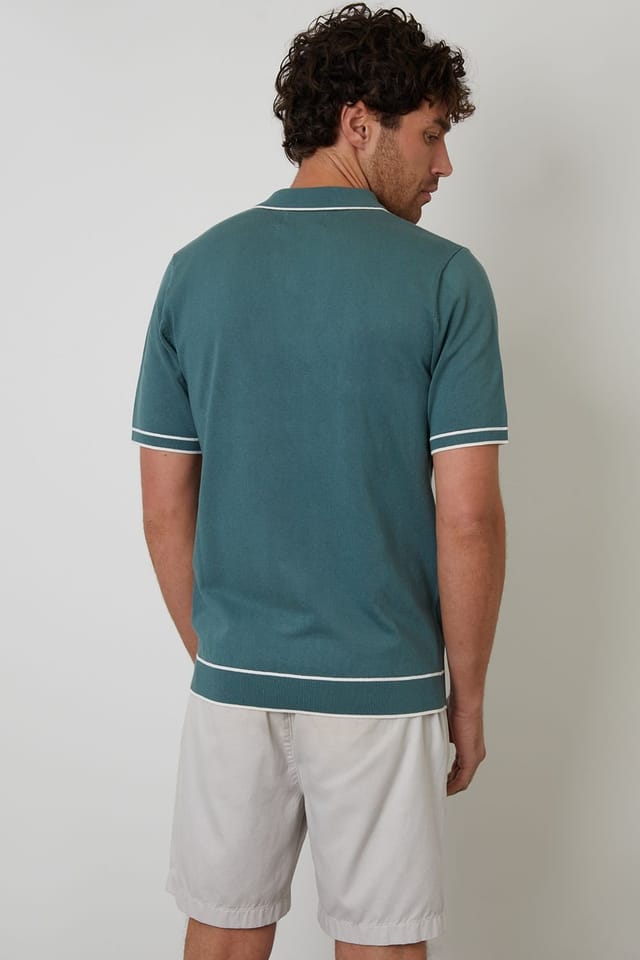 Threadbare Threadbare Men's Knitted Short Sleeve Polo Shirt in Green - 2