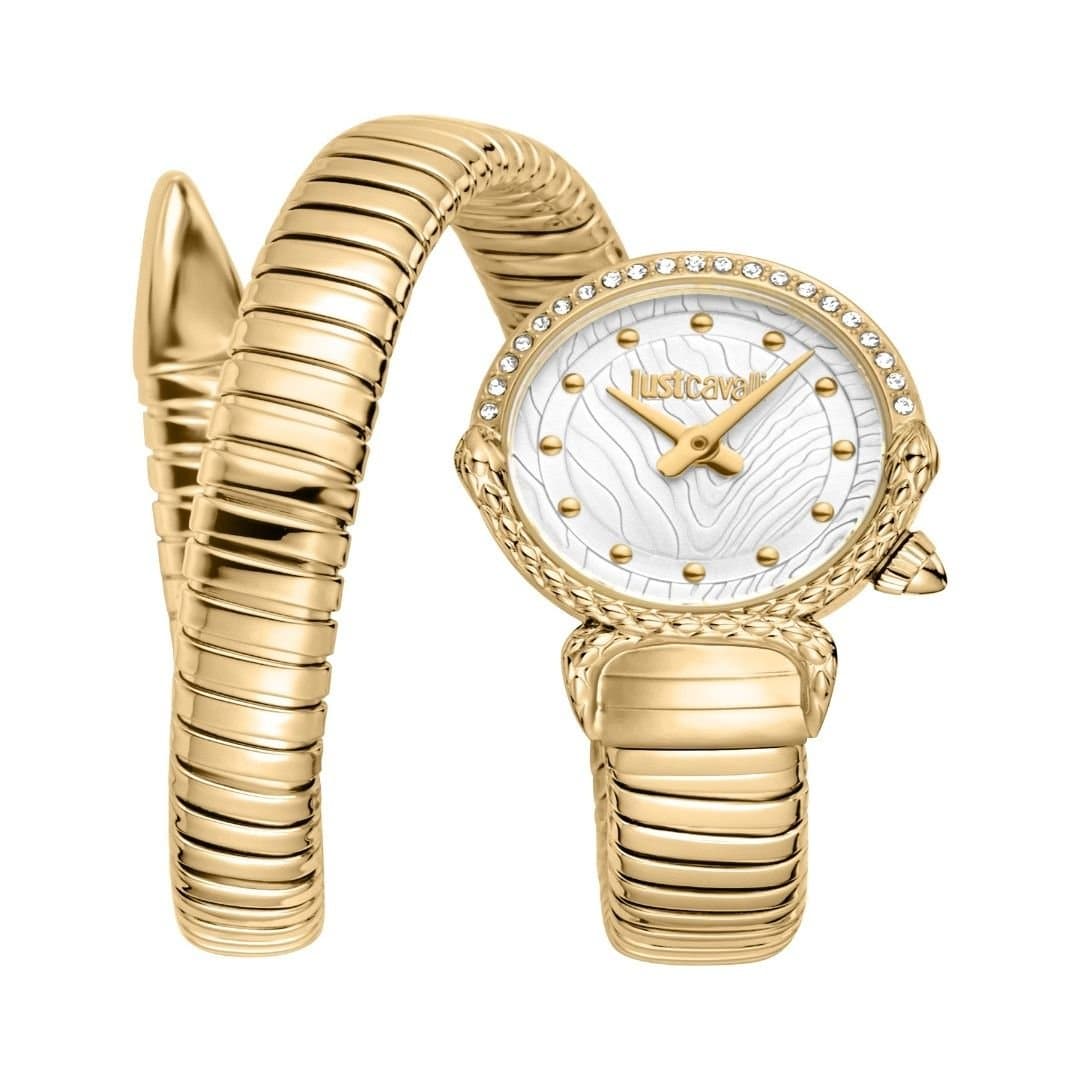 Just Cavalli Just Cavalli Women's Snake Gold Color Case Silver Dial Gold Color Stainless Steel Watch