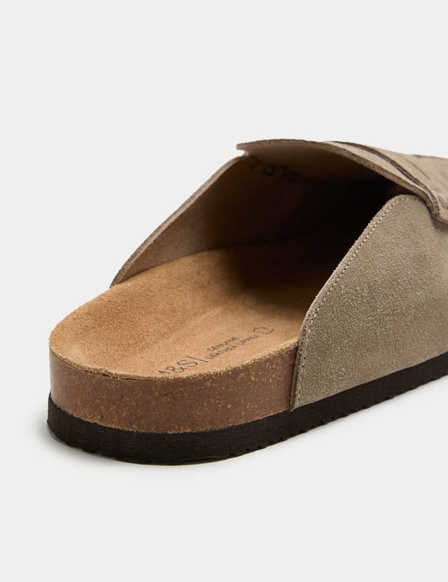 Marks & Spencer M&S Suede Saddle Loafer Corkbed Mules Taupe - 2