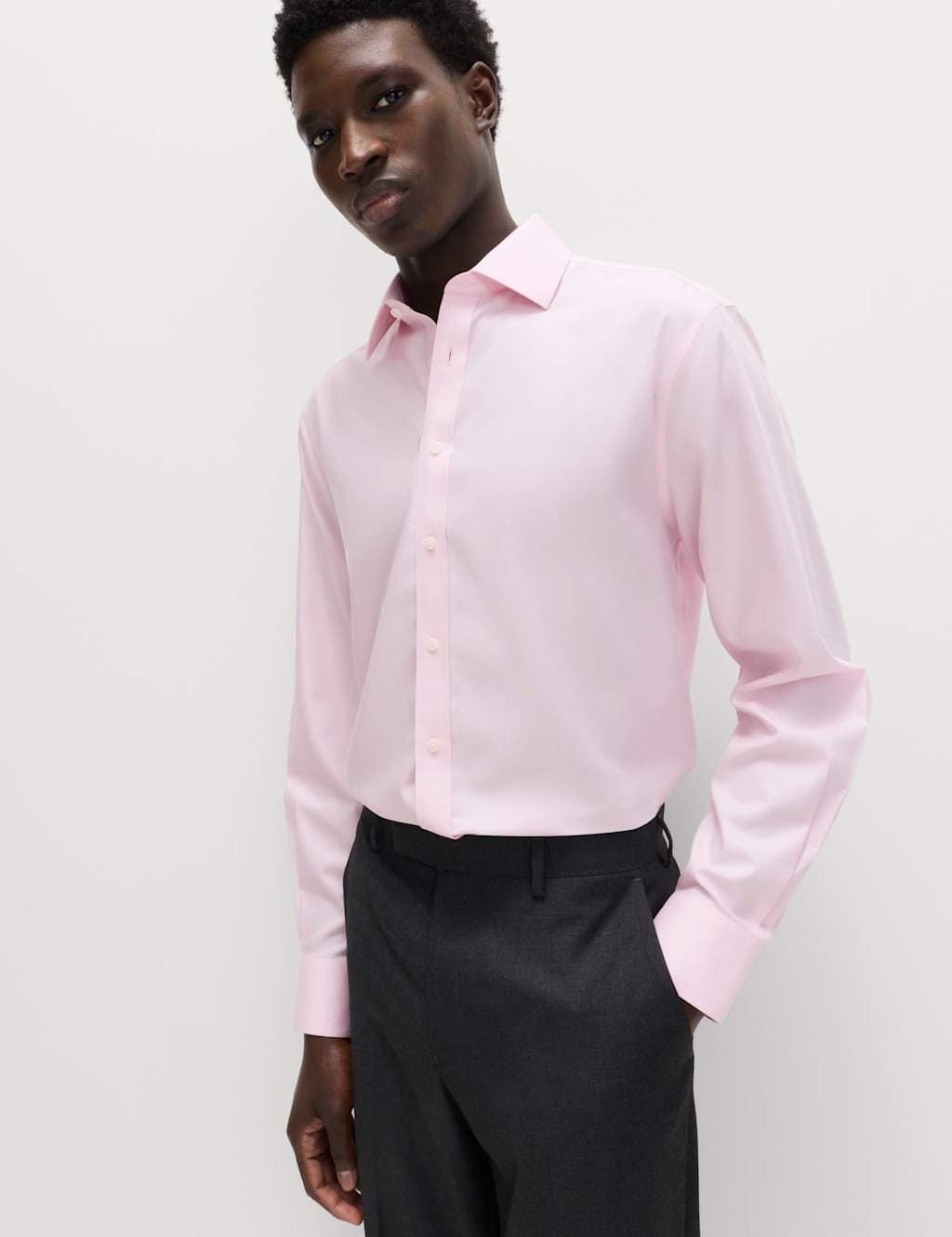 Marks & Spencer M&S Pink Regular Fit Non Iron Cotton Shirt