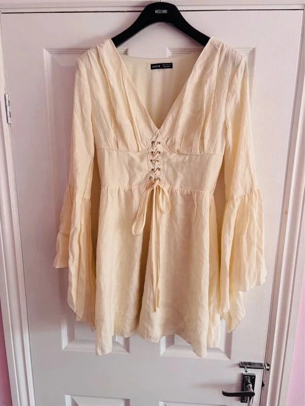 Shein Cream Lace-Up Blouse for Weddings and Parties