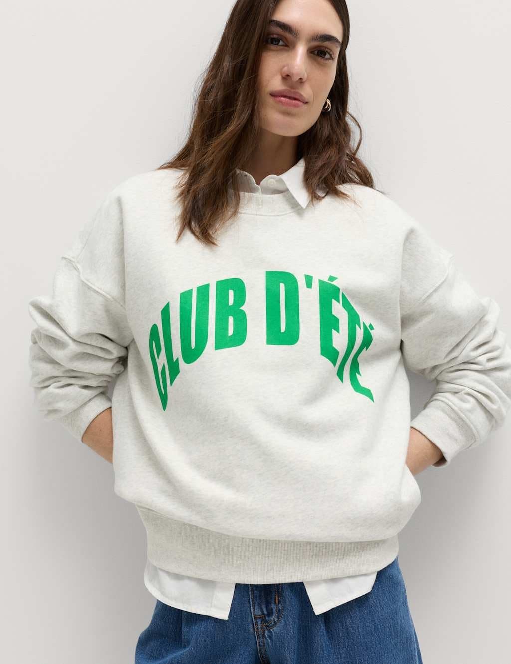 Marks & Spencer M&S Cotton Rich Slogan Sweatshirt Grey Mix