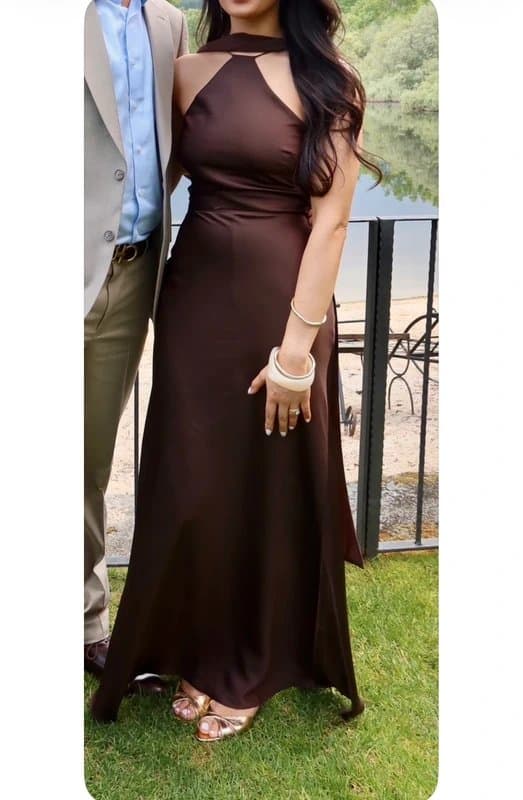 ASOS ASOS halter neck satin maxi dress in Chocolate