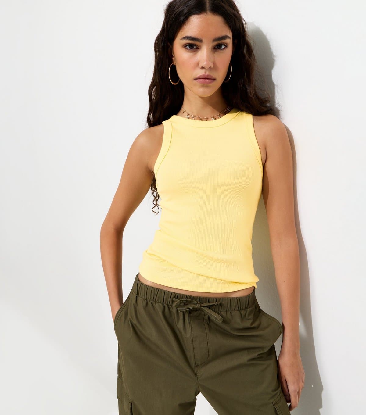 New Look New Look Light Yellow Ribbed Jersey Vest Top