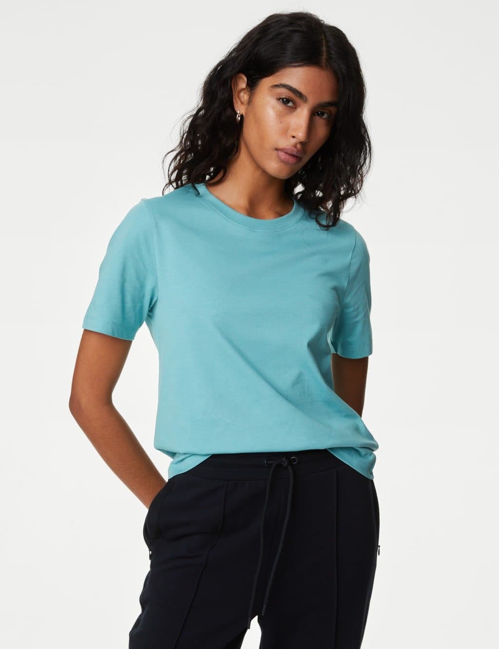 Marks & Spencer M&S Turquoise Cotton Crew Neck T-Shirt