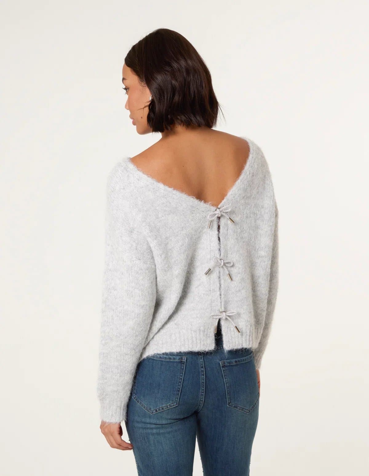 Blue Vanilla Blue Vanilla Grey Knit Bow Cardigan