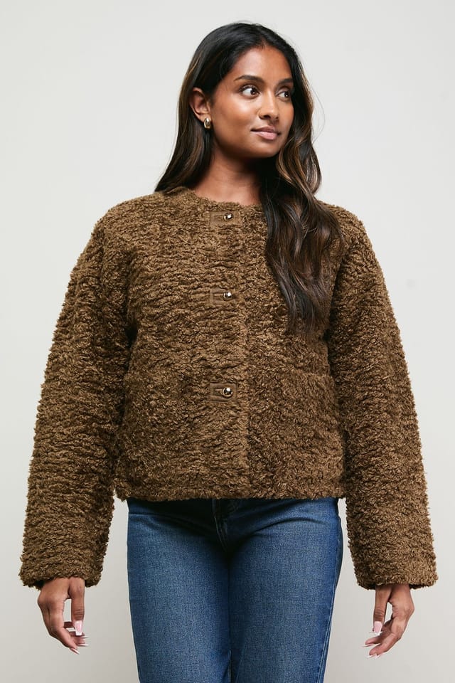 Oasis Oasis Women's Faux Fur Brown Short Coat in Chocolate - 2