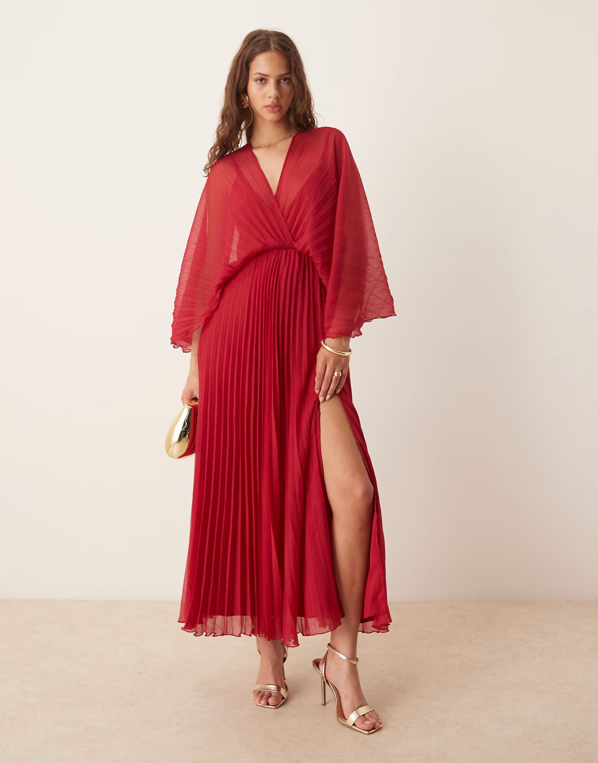 ASOS ASOS DESIGN cape detail pleated maxi dress in cherry