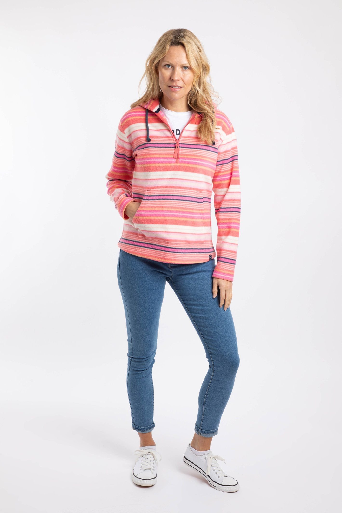 Weird Fish Weird Fish Women's Lana 1/4 Zip Printed Micro Fleece Hoodie in Pink - 4