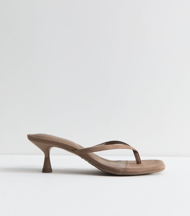 New Look Women's Light Brown Faux Suede Toe Post Mule Sandals Vegan New Look - 2