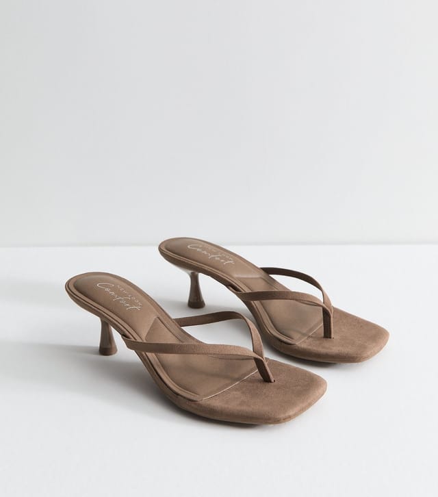 New Look Women's Light Brown Faux Suede Toe Post Mule Sandals Vegan New Look - 3