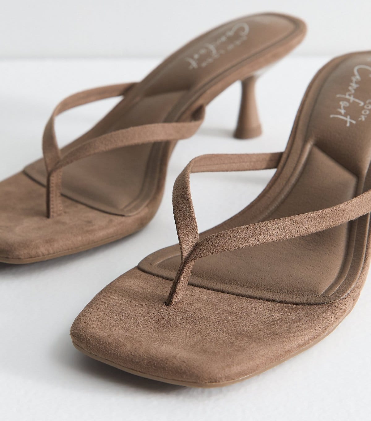 New Look Women's Light Brown Faux Suede Toe Post Mule Sandals Vegan New Look - 4