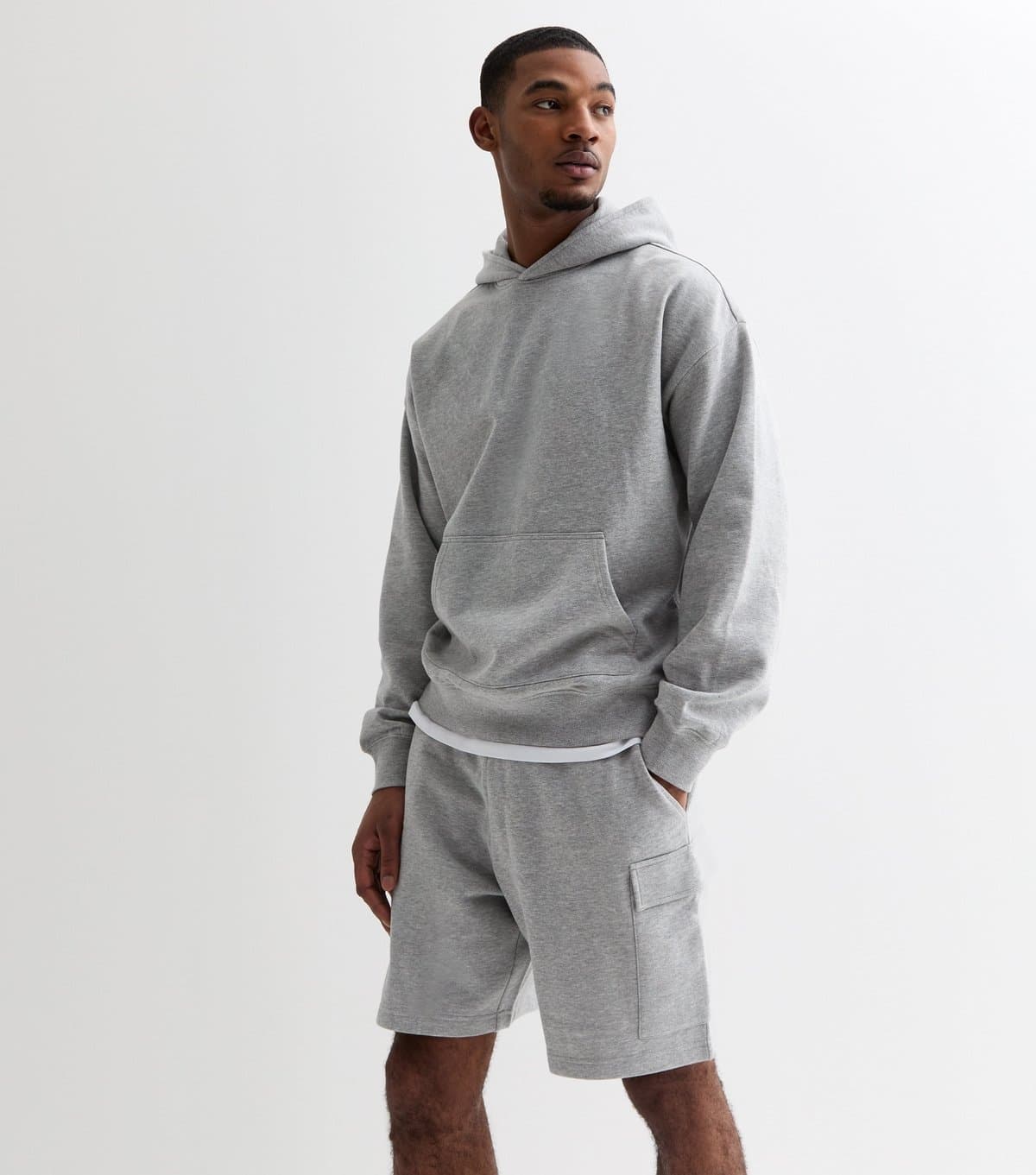 New Look Men's Grey Marl Relaxed Fit Jersey Cargo Shorts New Look
