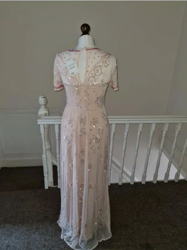 ASOS Bnwt asos 10 blush pink sheer mesh tulle maxi dress sequin floral beaded evening formal prom