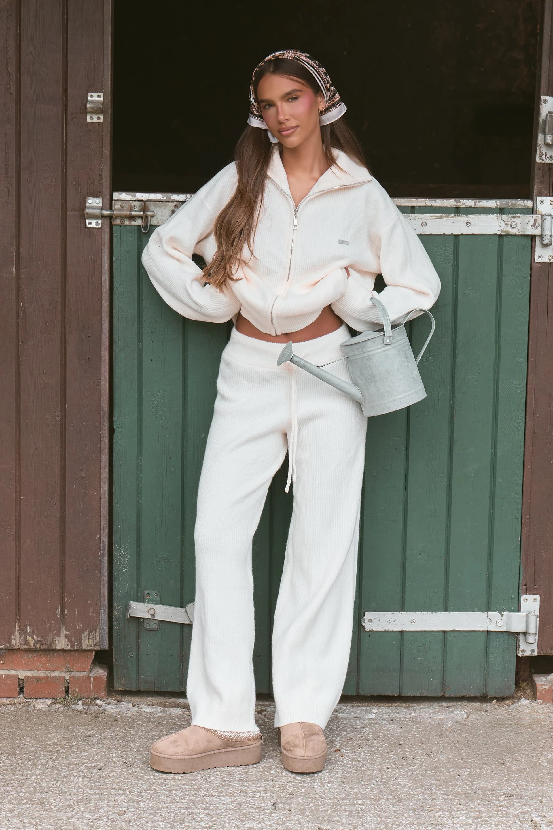 Kaiia Kaiia Knit Wide Leg Trousers Cream