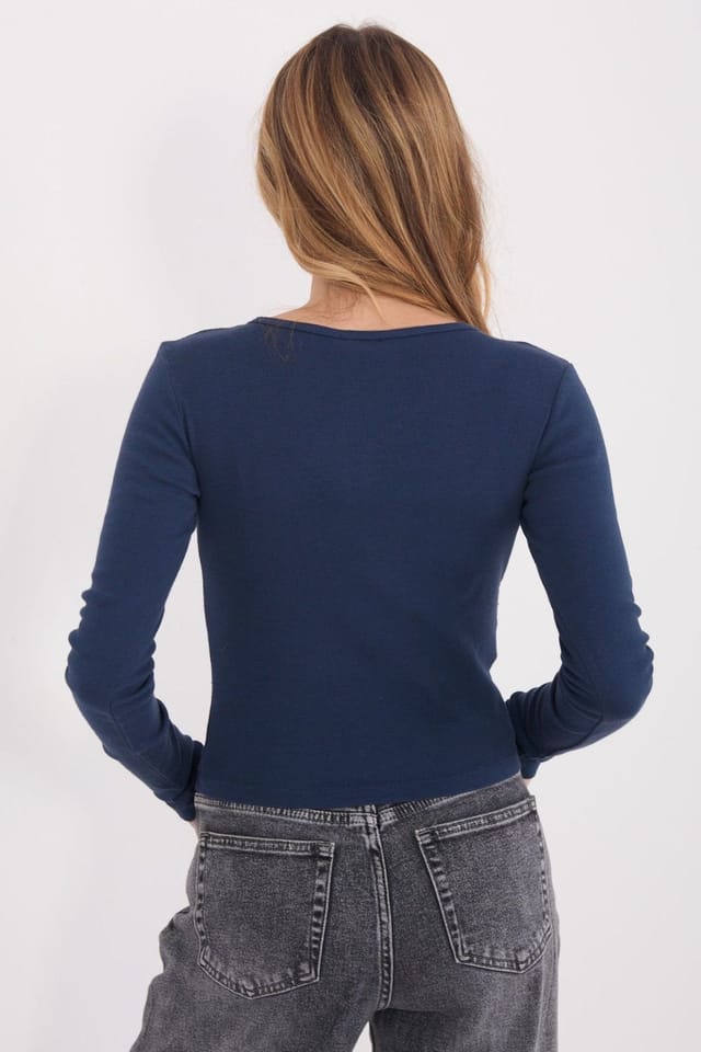 Love Lace Love Lace Women's Cotton Fitted Long Sleeve Button Top in Blue - 3
