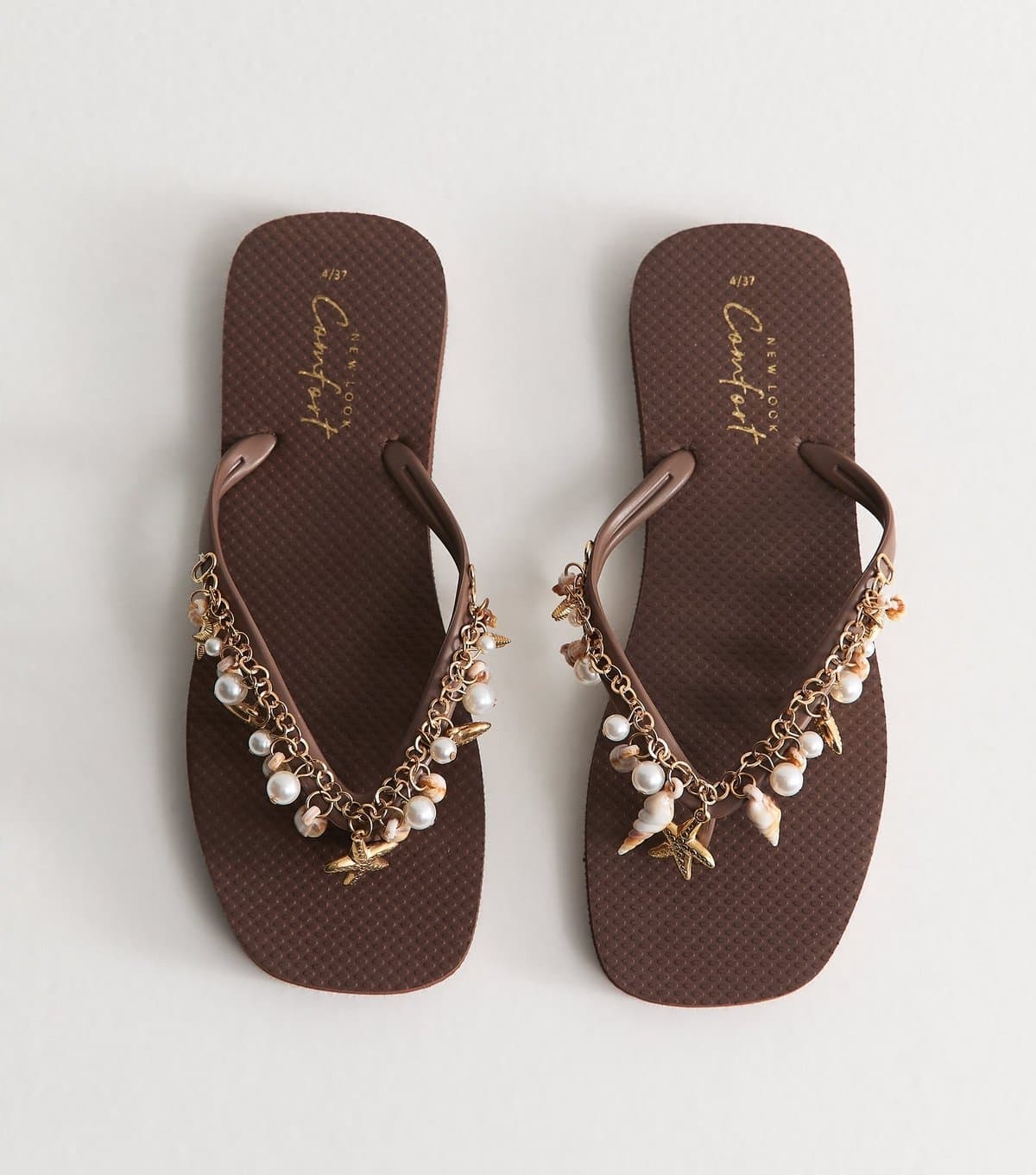 New Look New Look Brown Fishing Charm Flip Flops Vegan