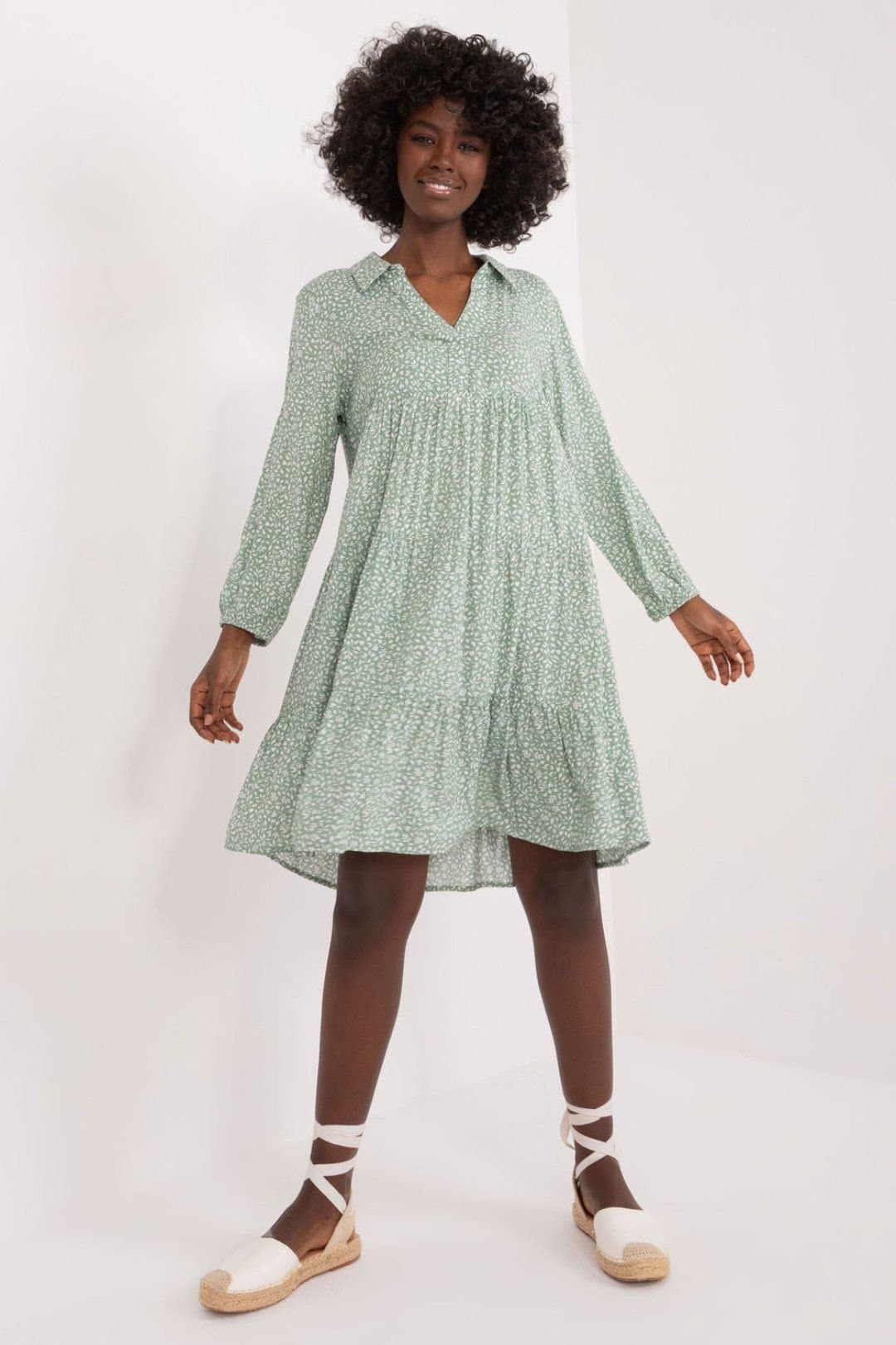 Love Lace Love Lace Women's Viscose Printed Oversize Day Dress with Ruffle in Green