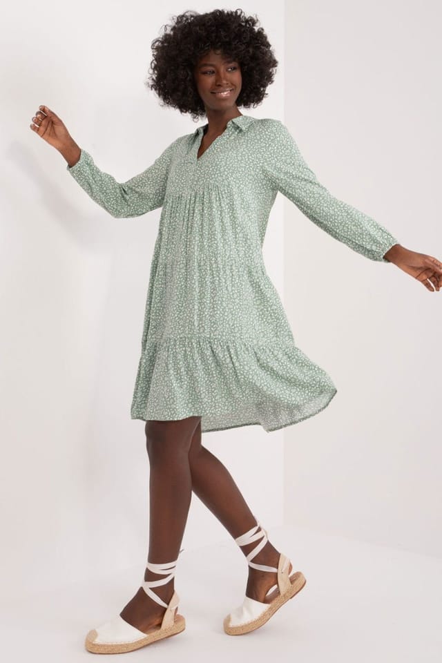 Love Lace Love Lace Women's Viscose Printed Oversize Day Dress with Ruffle in Green - 3