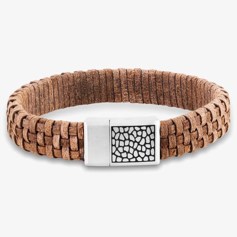 Bourne and Wilde Bourne and Wilde Men's Brown Woven Leather Bracelet OSB-2257SDBN - 1