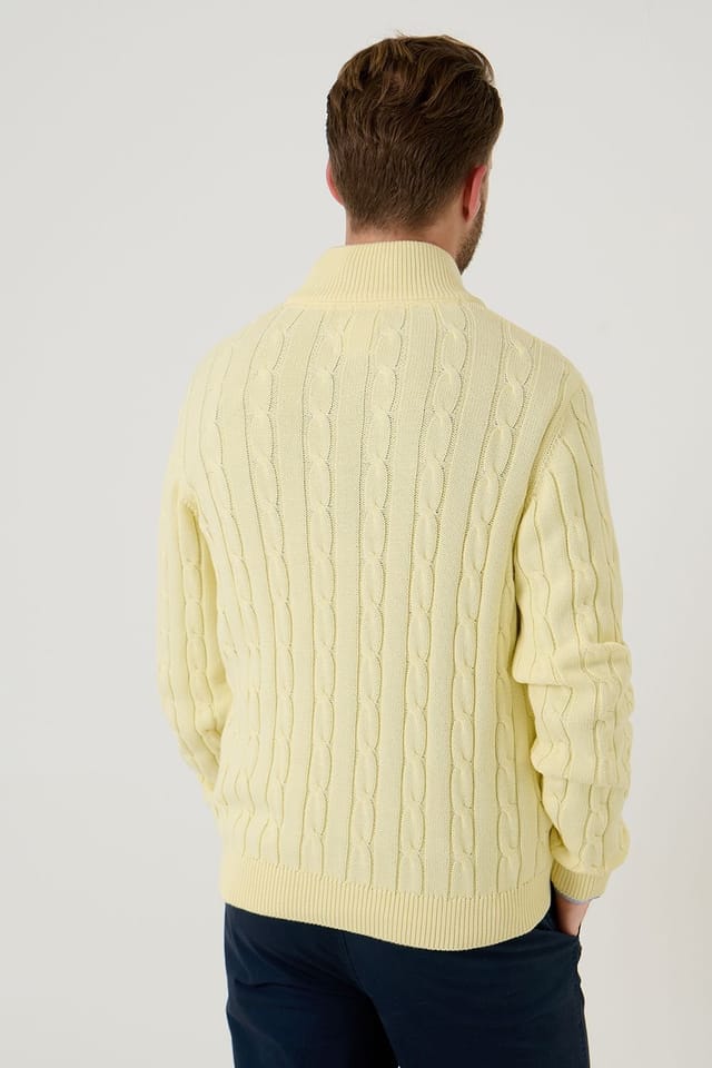 Saltwell Saltwell Men's Cable Knit Quarter Zip Jumper in Yellow - 2