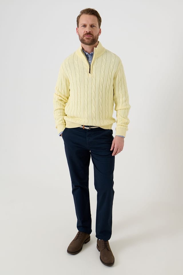 Saltwell Saltwell Men's Cable Knit Quarter Zip Jumper in Yellow - 3