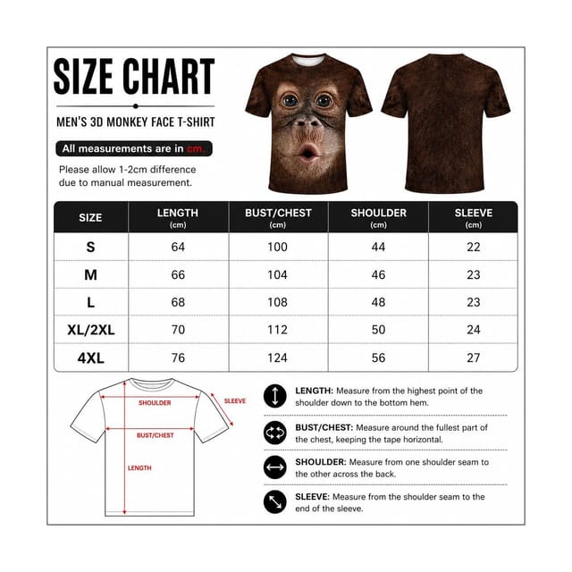 Lovii Lovii Men's Men Funny 3D Monkey Face Printed T-Shirt in Brown - 2