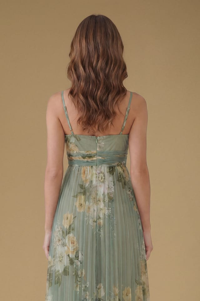 Oasis Oasis Women's Petite Pleated Mesh Maxi Dress in Sage - 2