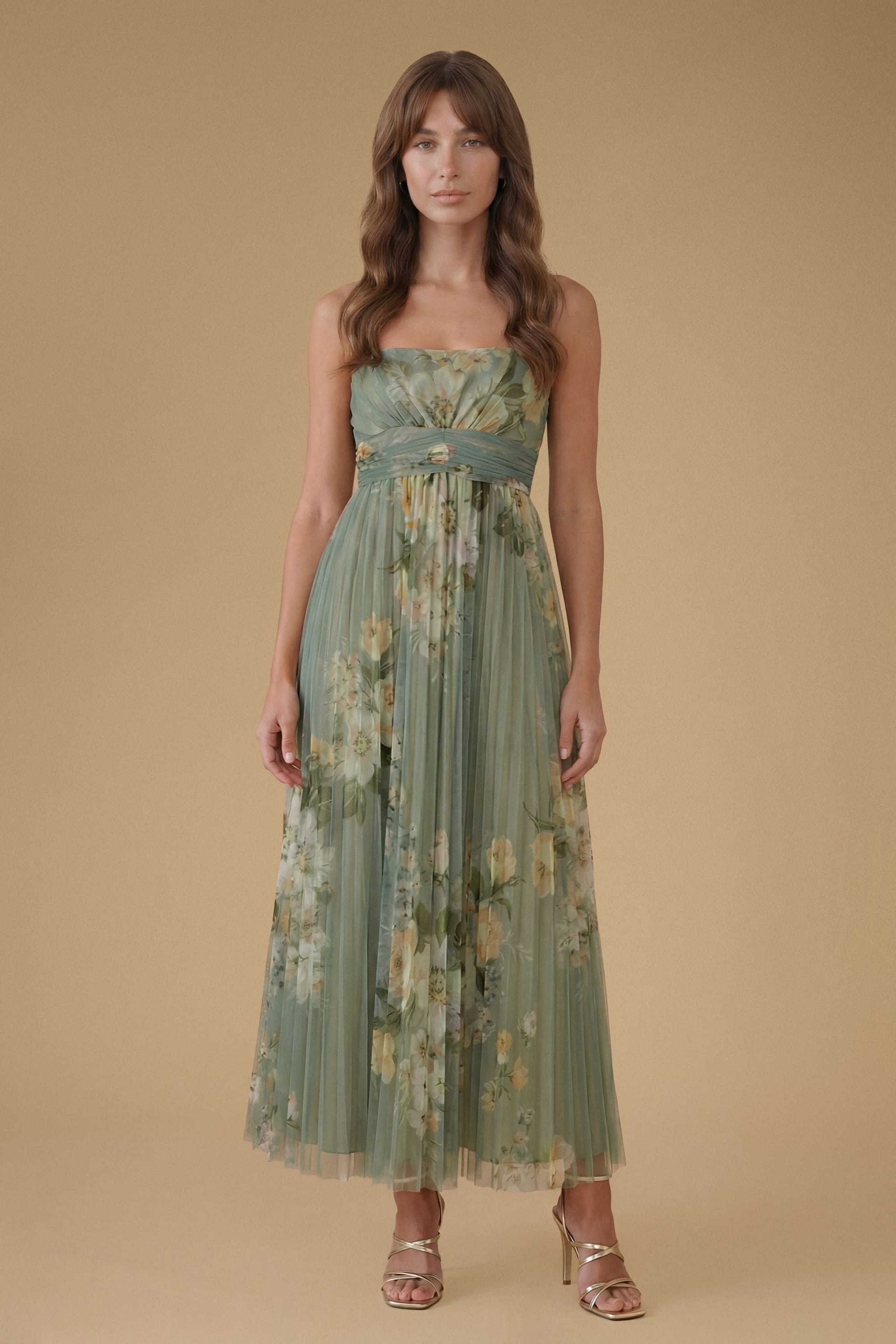 Oasis Oasis Women's Petite Pleated Mesh Maxi Dress in Sage - 4