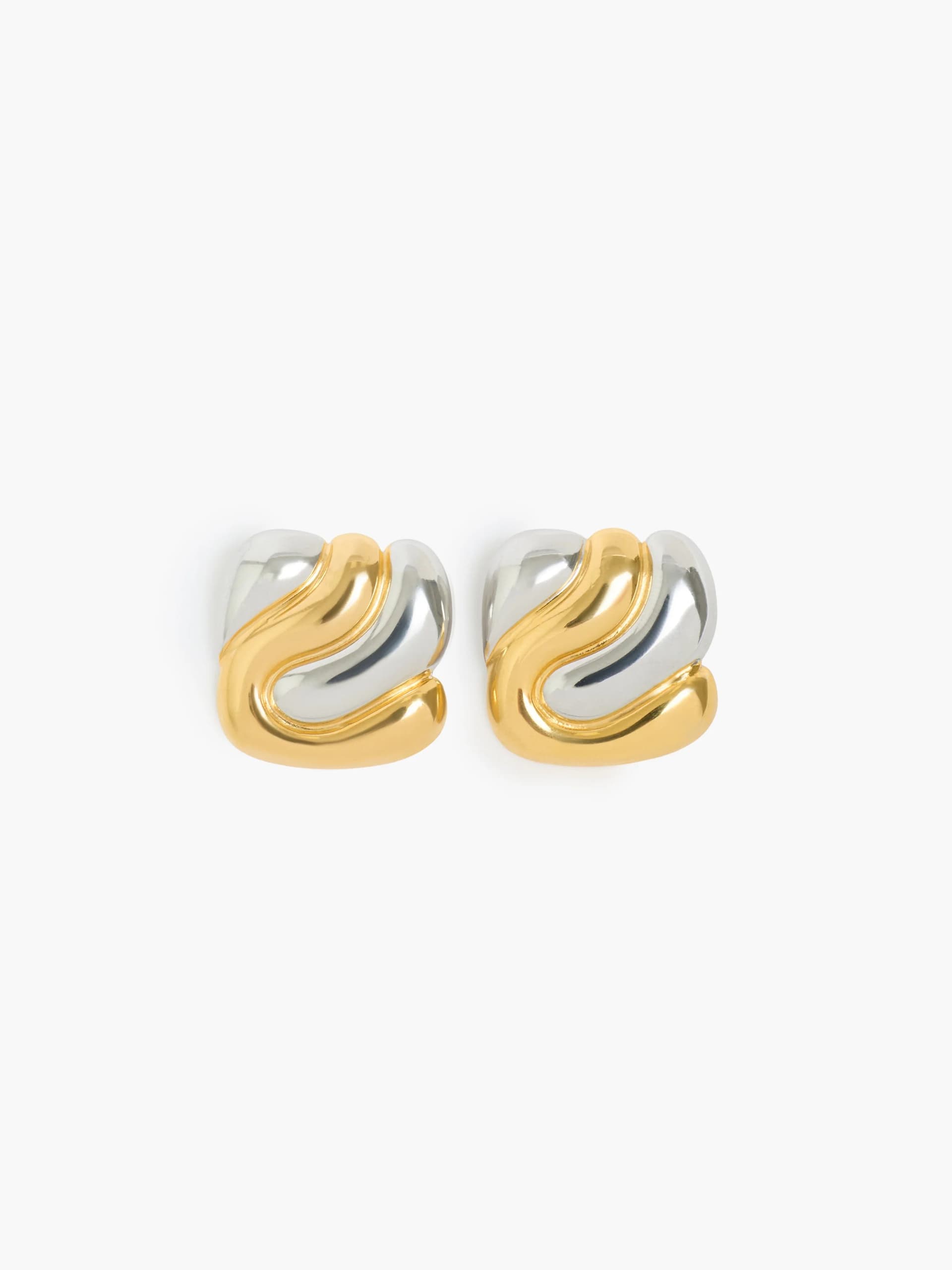 French Connection Vintage Style Two Tone Square Stud Earrings Warm Gold/Silver