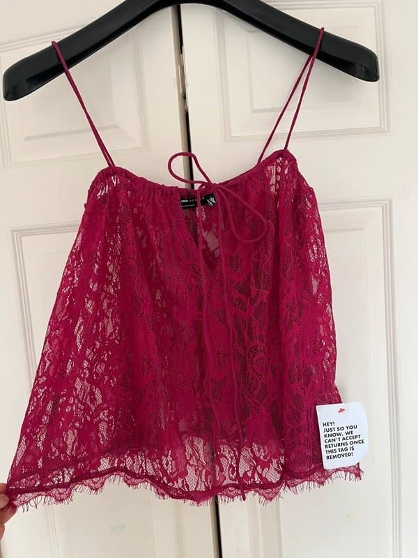 ASOS New with tags sheer lace burgundy pink cami top - y2k style